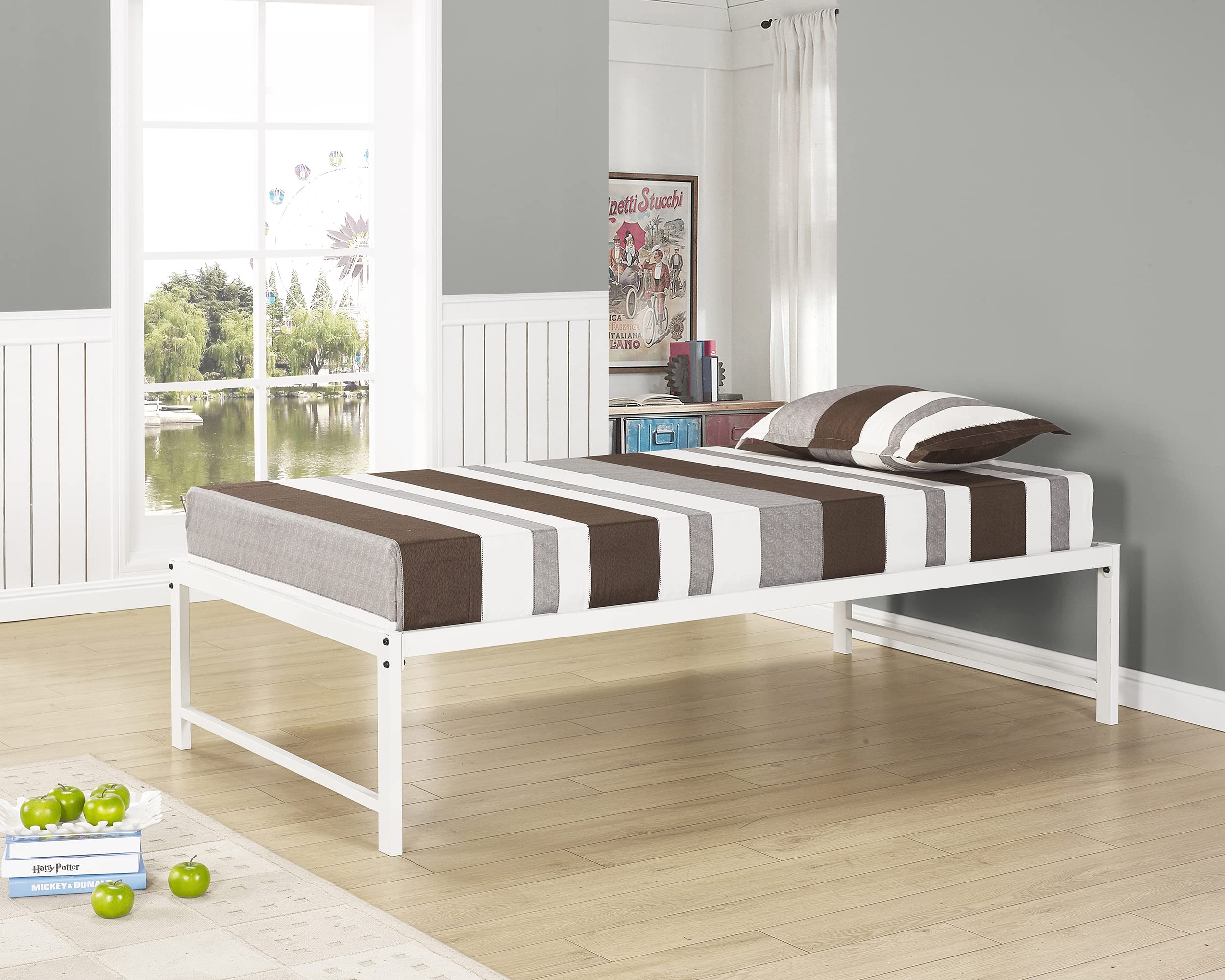 Amazon.com: KB Designs - Twin Size 16-inch Metal Platform Bed, No Box  Spring Needed, White : Home & Kitchen