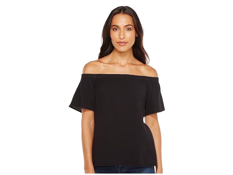 

Dylan by True Grit Raglan Off Shoulder Top (Black 1) Women's Short Sleeve Pullover