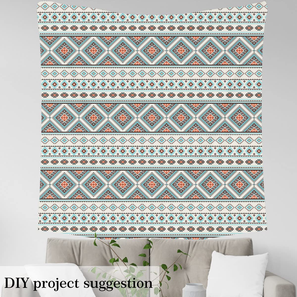 Boho Stoff Meterware Retro Azteken Polsterstoff Ethno Folk Dekorationsstoff Bohemian Stoff für Drinnen und Draußen DIY Kunst Wasserdichter Stoff Zum Quilten Nähen Blau Orange 276 x 150 (HxB)