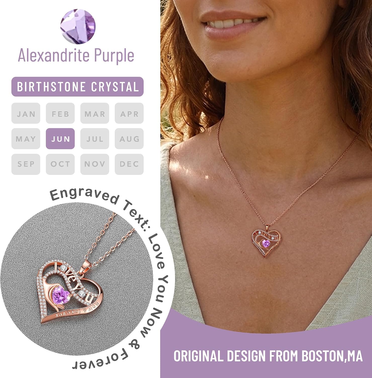 Leafael Gift Necklaces for Women, Heart in Hand I Love You Birthstone Crystal for 12 Months, Birthday Anniversary Jewelry for Wife Girlfriend Mom, Rose Gold or Gunmetal Plated, 18" + 2" Chain