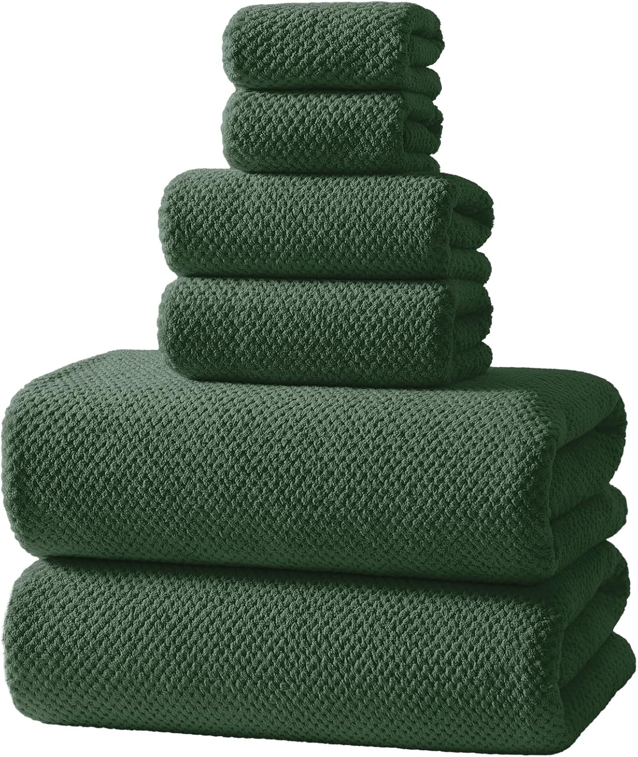 REDKISS 6-Piece Bath Towel Set - 2 Washcloths, 2 Hand Towels, 2 Bath Towels | Ultra-Fiber Coral Fleece, Super Absorbent, No Lint &amp; No Fading | Perfect for Bathroom, Spa, Gym | Family -Olive Green