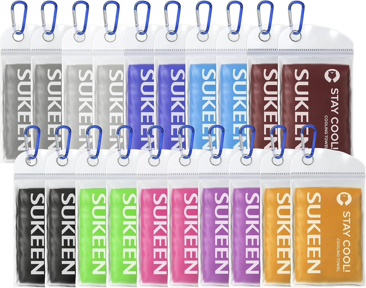 Sukeen Lot de 20 serviettes rafraîchissantes pour le cou et le visage (101,6 x 30,5 cm), serviettes rafraîchissantes pour le cou, serviettes de sport, serviettes rafraîchissantes pour temps chaud,