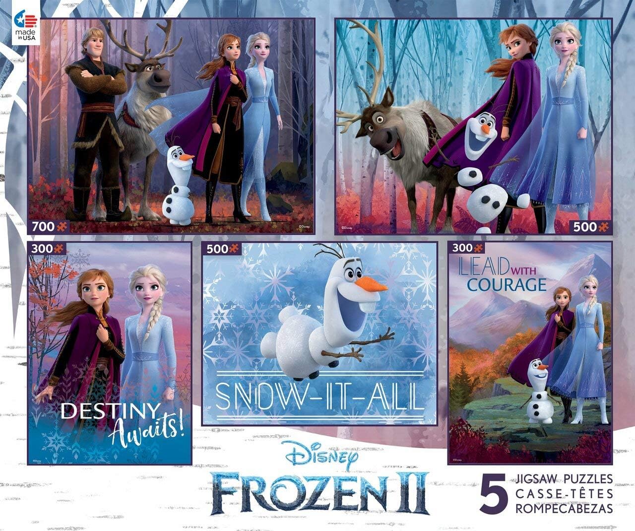 Ceaco Disney Frozen II 5 in 1 Multipack Jigsaw Puzzles, (2) 300 Pieces, (2) 500 Pieces, (1) 750 Pieces