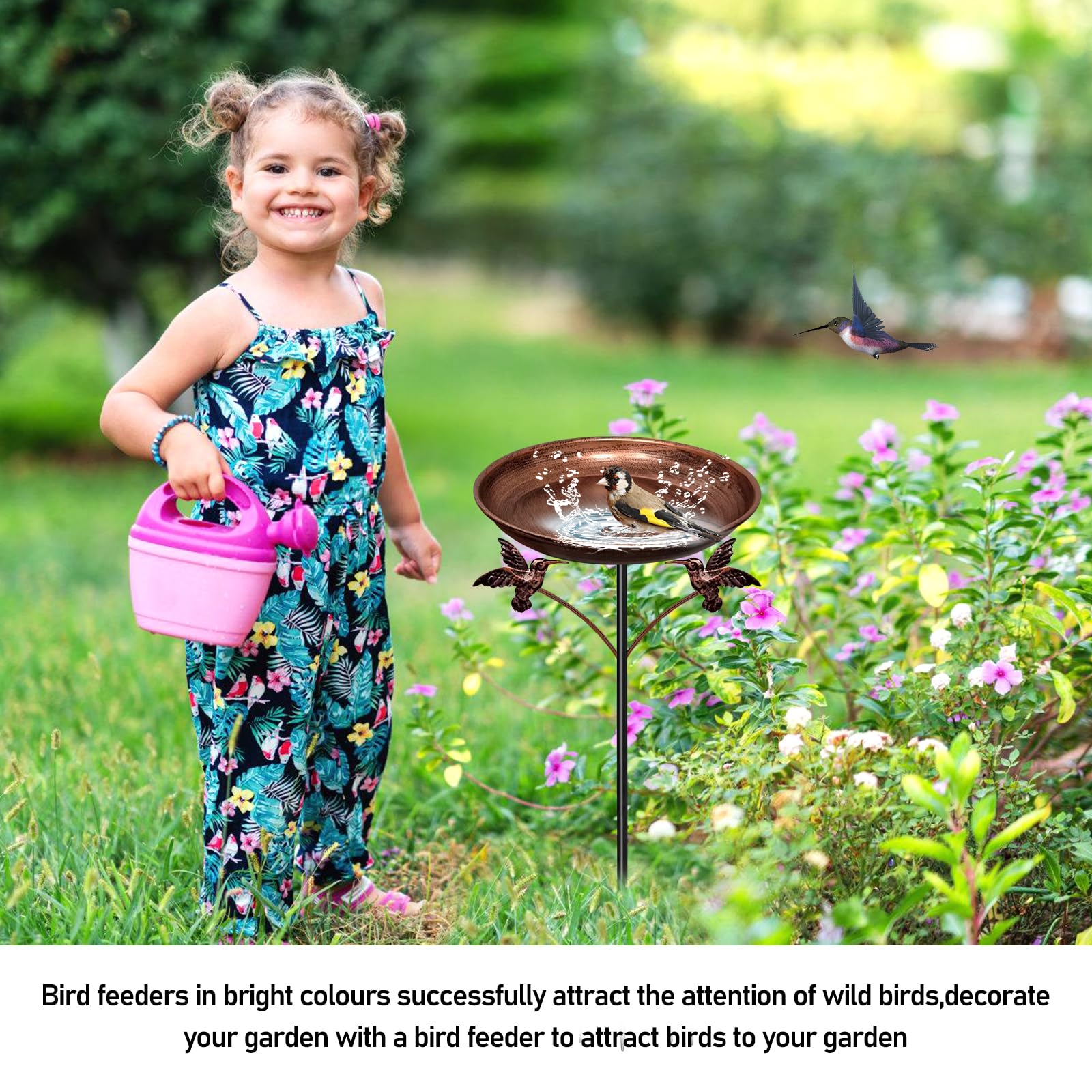 Abreuvoir Oiseaux Extérieur 81 cm, Mangeoire Oiseaux Extérieur sur Piedl pour Jardin, Station D’Alimentation pour Oiseaux Sauvages, Résistant Au Froid, Abreuvoir avec 5 Piques