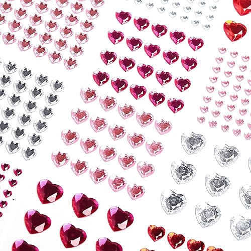 516 calcomanías de diamantes de imitación de corazón 3D autoadhesivas de acrílico con forma de corazón para la cara, gemas para pegar en joyas