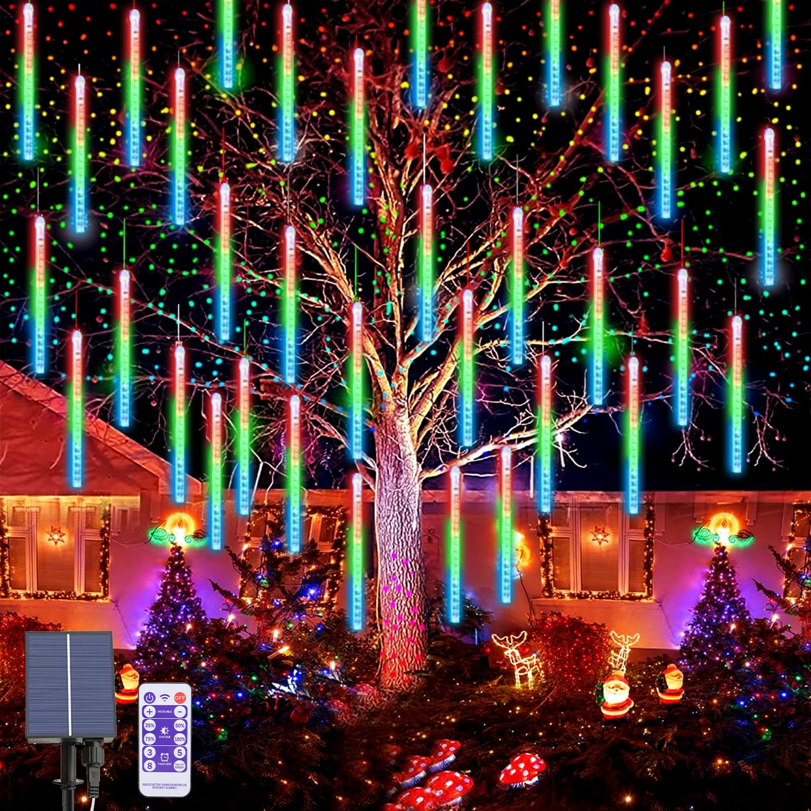 OPAHUTER Solar Meteor String Lights With Remote, 240 LEDs Falling Rain