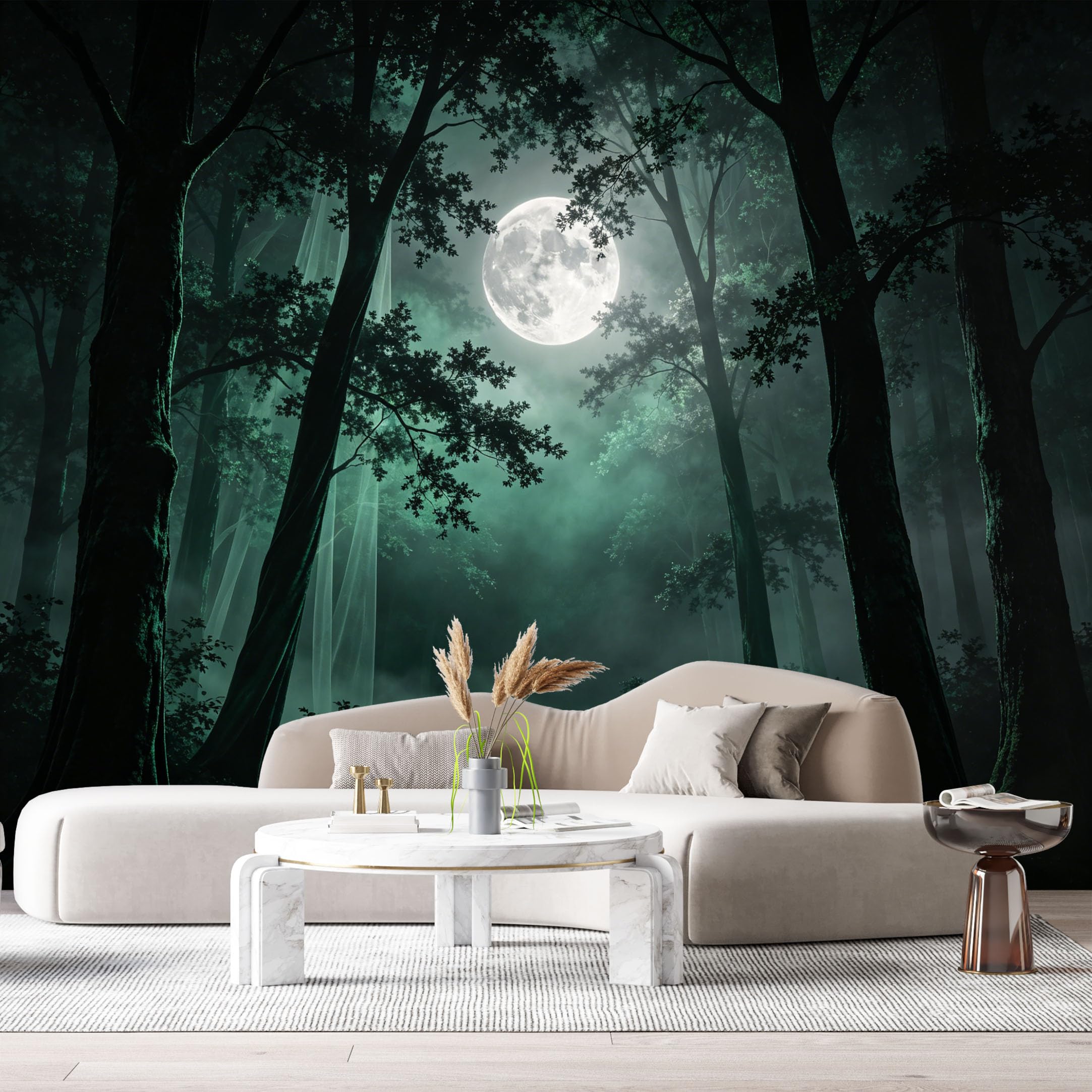 Custom Size Wall Murals Moonlit Forest Landscape Night Mist Trees SelfAdhesive Wall Fabric Removable Large Wallpaper for Photo Living Room