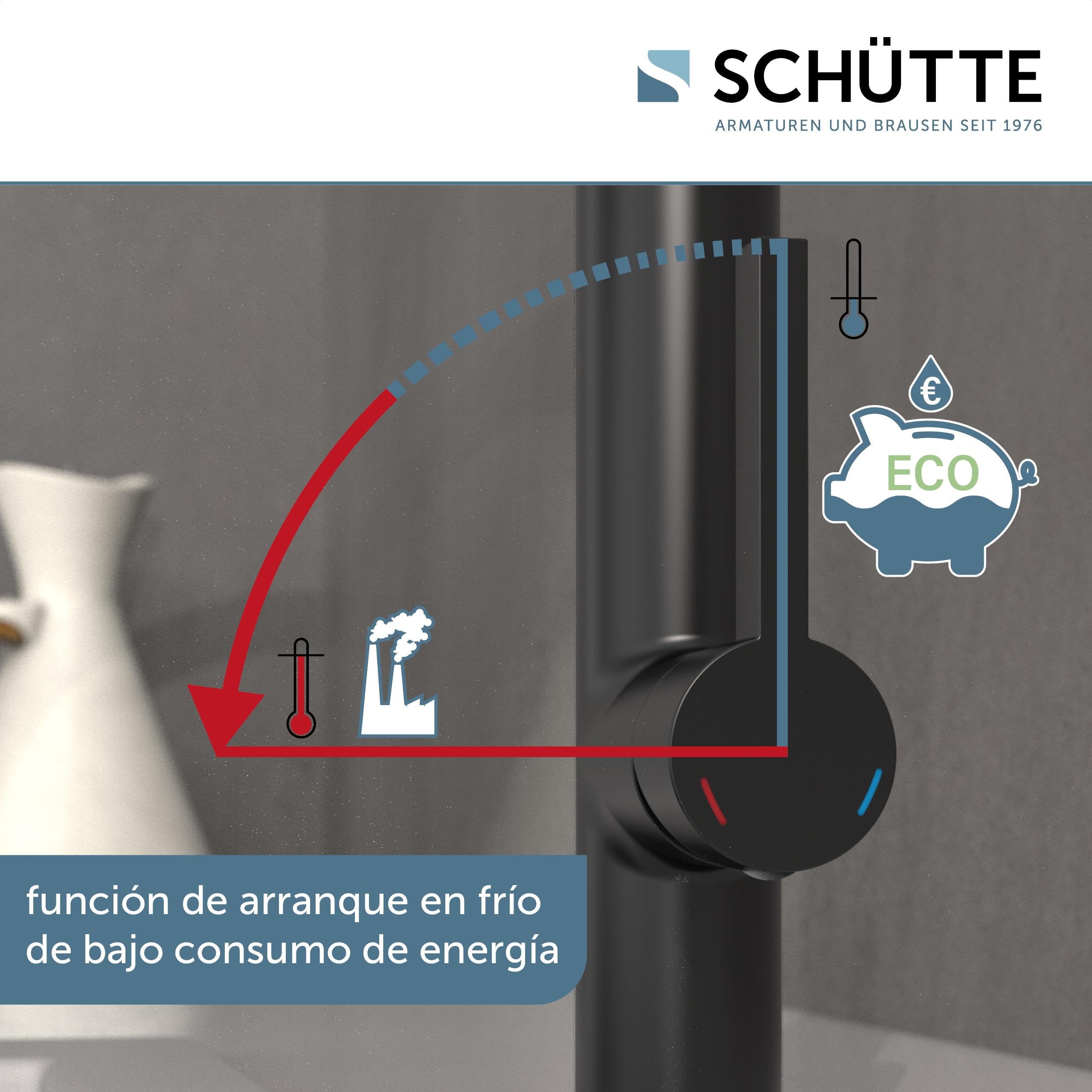 Schütte 79147 Grifo de Cocina de 360 ° con Manguera Suave al Tacto, Mezclador Monomando con alcachofa magnética extraíble para Fregadero, Color Negro Mate