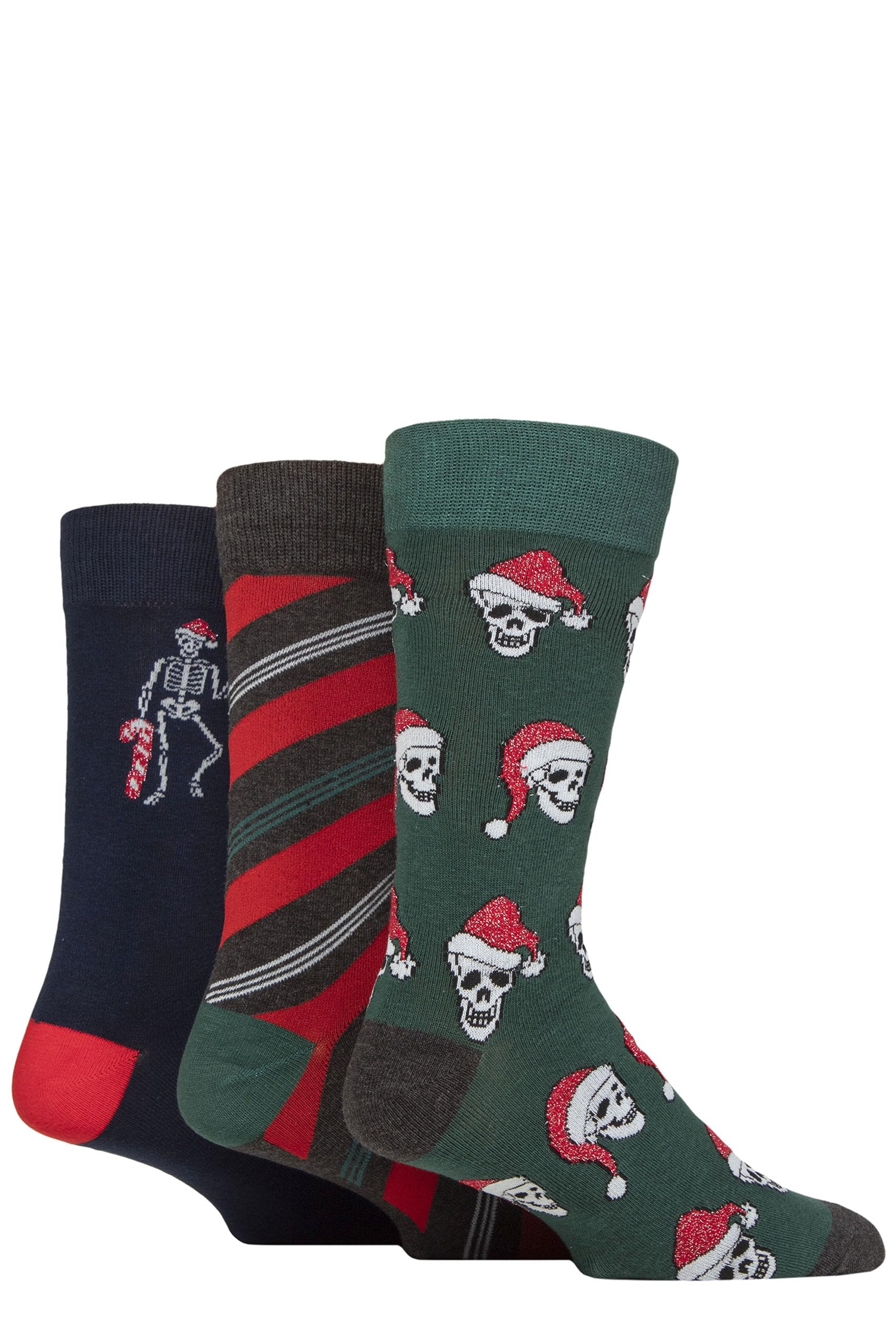 SockShop Wildfeet Mens Christmas Socks - Soft Cotton, Fun Novelty Festive Patterned Xmas Gift Multipack of 3 Size 7-11 (UK, Numeric, 7, 11, Regular, Regular, Festive Skeletons)