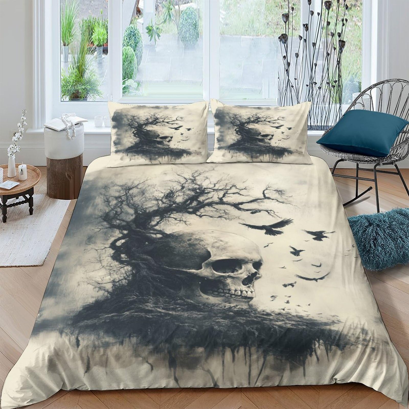 Ctjqhvkz Style-2 3D Printed Artistic Face Tree Fitted Sheet Microfiber Soft Breathable Surreal Birds Mattress Cover Bedroom Decor Single（135X200cm）