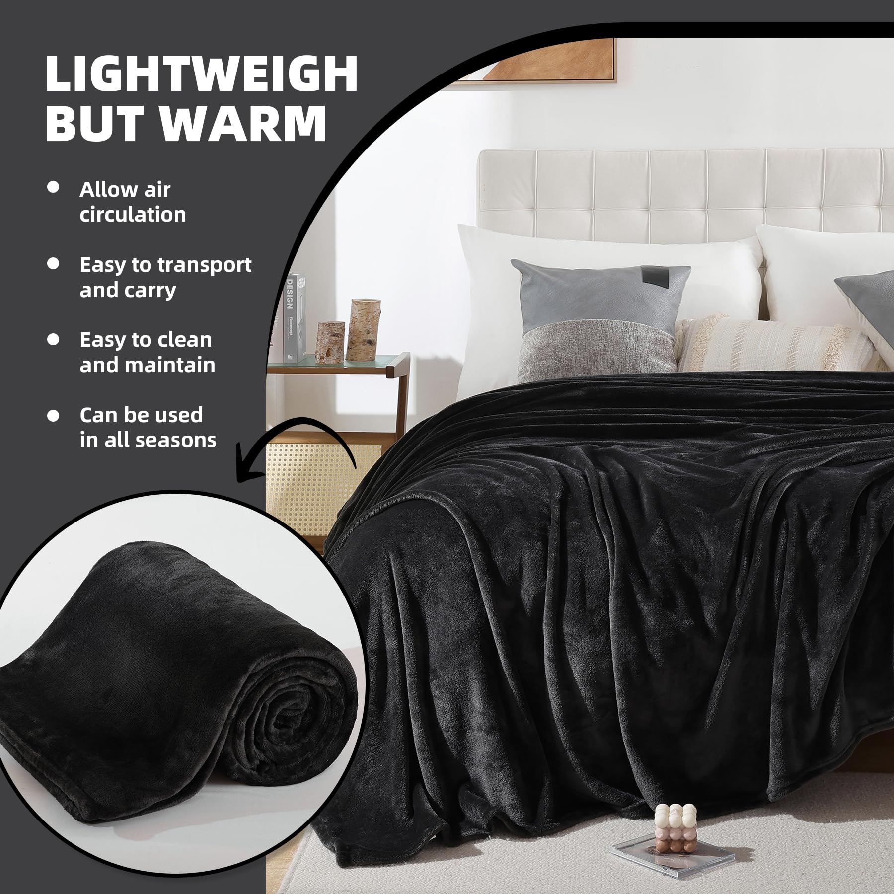 Manta ligera y suave de tamaño Queen – Manta de franela de forro polar para cama tamaño Queen, acogedora manta de felpa de lujo de microfibra, invierno 90 x 90 pulgadas
