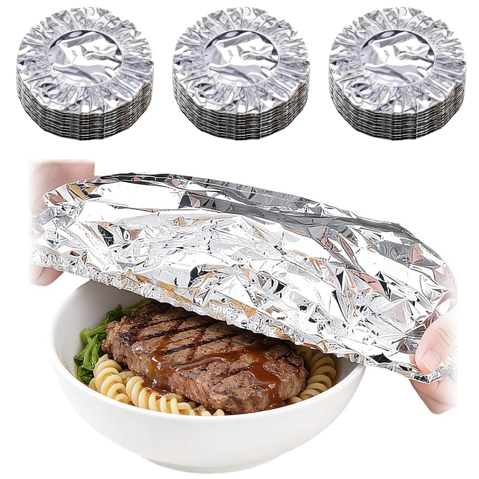 Reusable Aluminum Foil Elastic Food Covers, Thickened Heat Retaining Fresh Keeping Lids, for Bowls Plates Pots Meal Prep Leftovers Kitchen Parties Picnics Refrigerator Storage (30PCS)