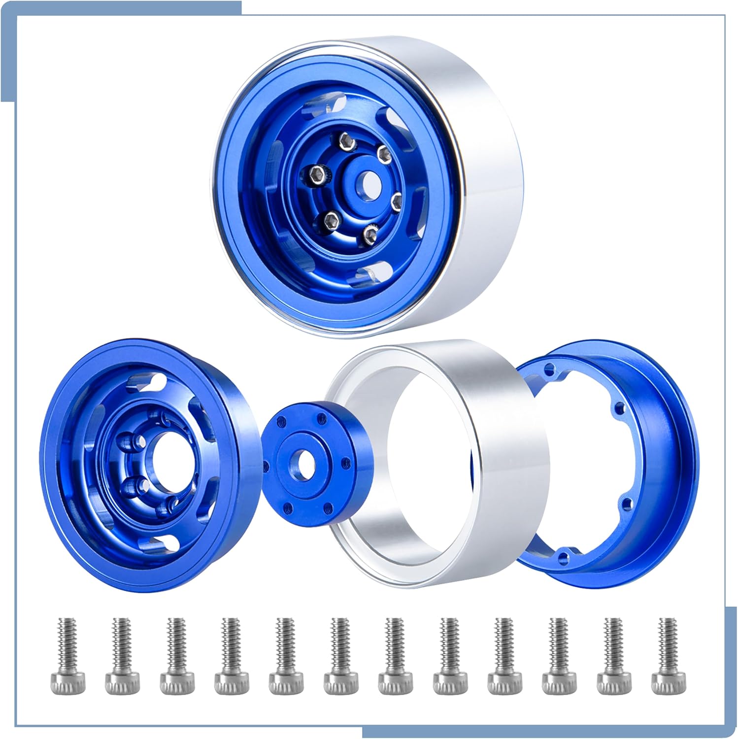 RC 1.0 Beadlock Wheels 4PCS for 1/18 1/24 RC Crawler TRX4M SCX24 Upgrades, Blue