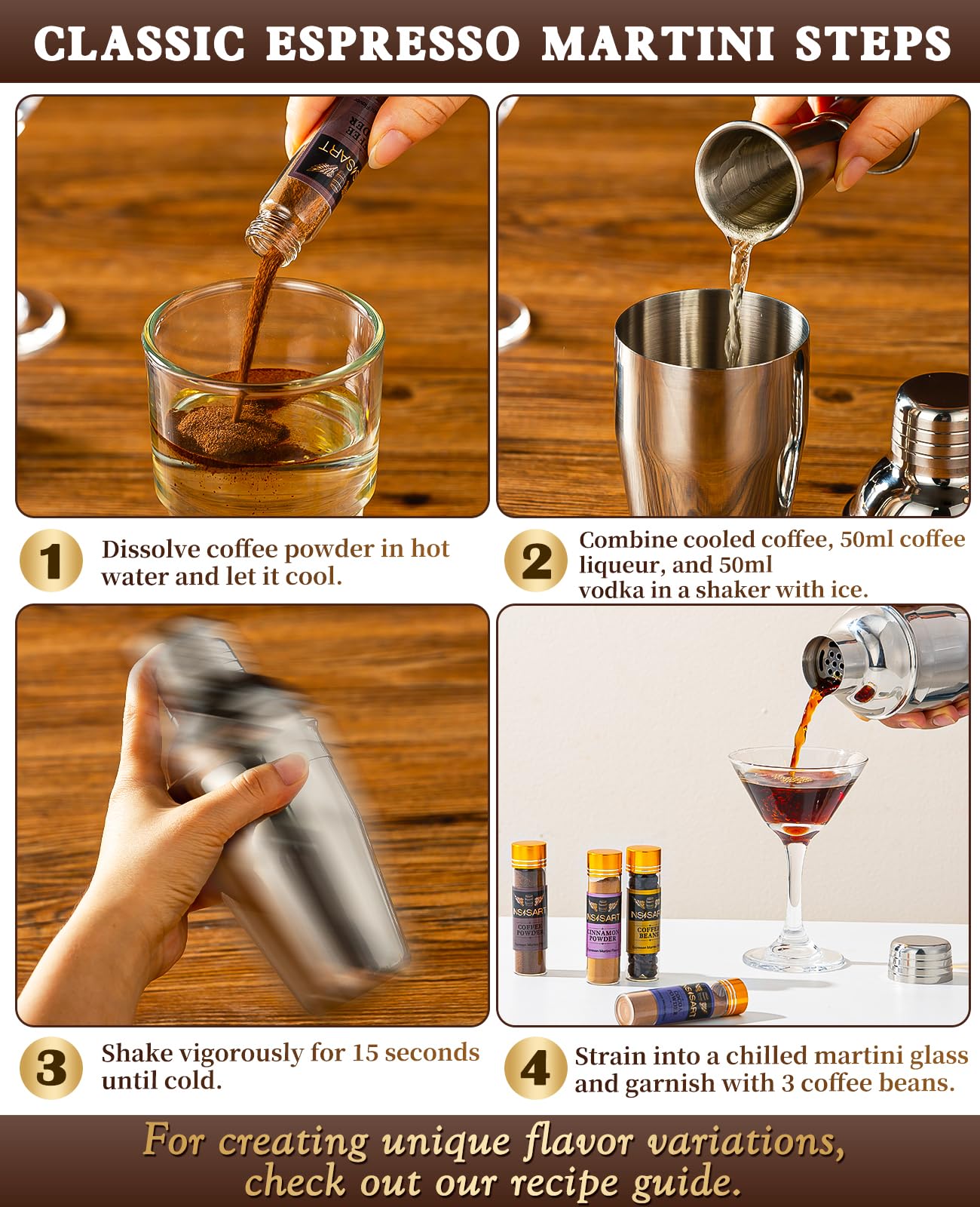 INSISART Espresso Martini Geschenkset - All-in-One Cocktail Maker mit Espresso Mix & Bar Tool, für Frauen, Kaffeeliebhaber, Cocktail-Enthusiasten