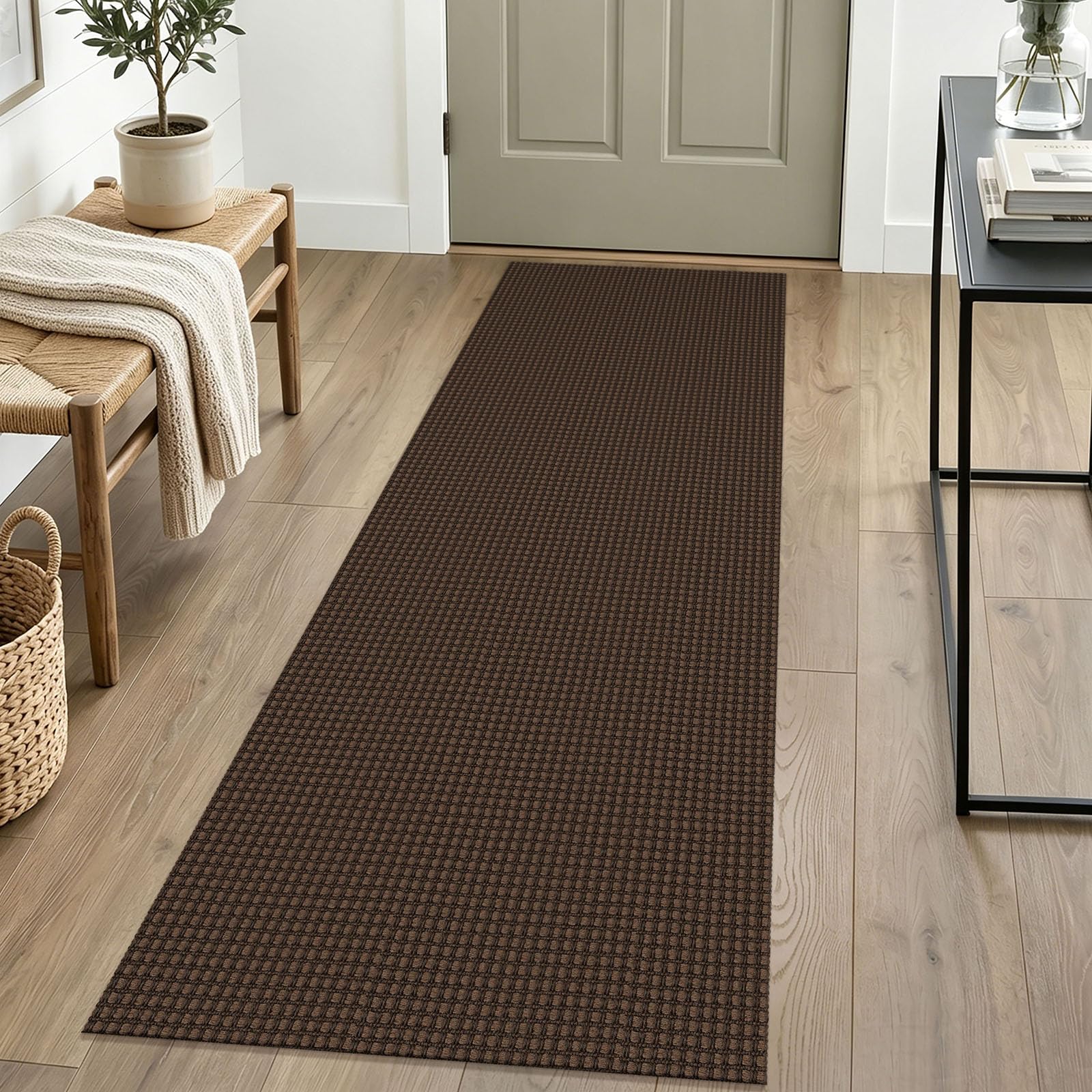 IOHOUZE Washable Runner Rug 2x6 Non Slip Runners for Hallways Entryway Runner Indoor, Kitchen Rugs Woven Cotton Floor Carpet for Kitchen Hall Entrance Bedroom, Brown