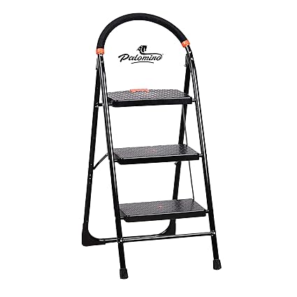 PALOMINO Black Heavy Duty Folding 3.1 Ft Stepladders with Wide 3 Steps Ladder Sidhi (Make in India)
