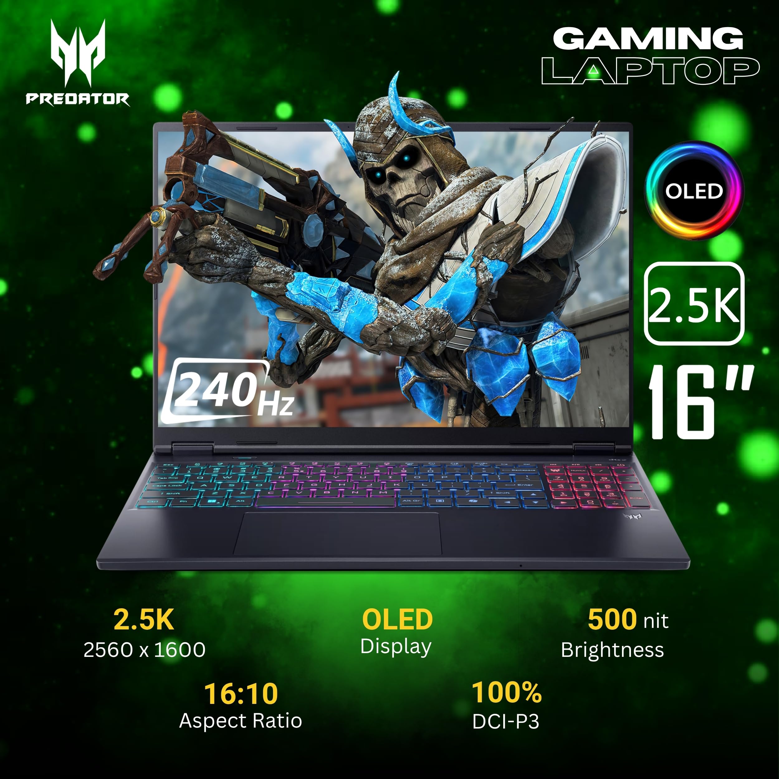 acer Predator Helios Neo 16s Ai, Gaming Notebook, Intel Ultra 9-275X, 24core, DDR5 32GB RAM, 1TB SSD, 16 OLED Display 240Hz, DCI-P3 100%, Geforce RTX 5060 8Gb, Win 11, Preconfigured