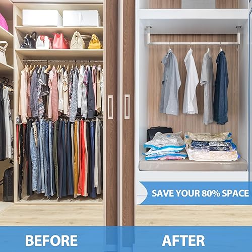 Miniatura 5 de Bolsas de sellado al vacío para ropa, paquete de 20 bolsas de almacenamiento al vacío para viajes (5 jumbo5 L5 M5 S), ahorro de espacio con bomba de