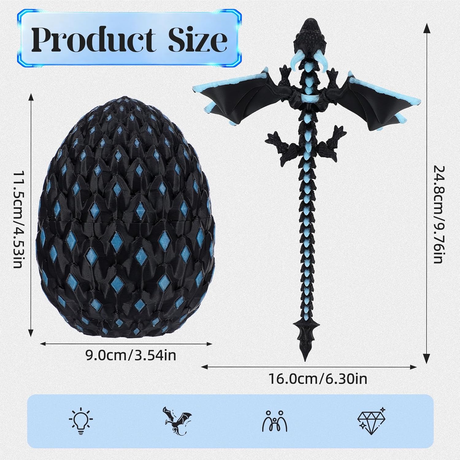 3D Printed Dragon Glow in The Dark with Matching Egg Articulated 3D Printed Animals Fidget Toys for Home Decor