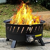 EcoNook 22-Inch Portable Smokeless Propane Fire Pit with Lid, Handle & Foldable Legs - Perfect for Camping, Patio, Yard