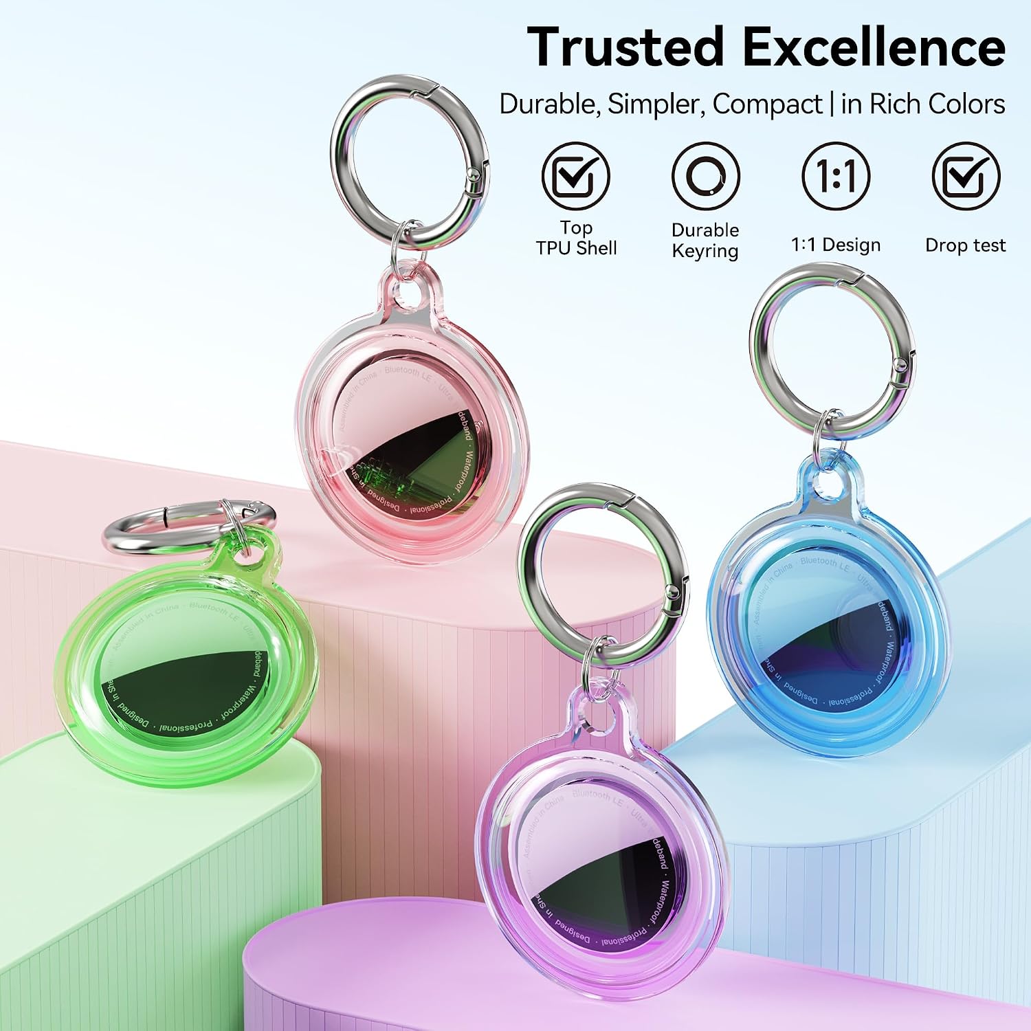 Waterproof Case for AirTag(4 Pack) - Shockproof & Dustproof for Apple AirTag Holder with Keychain for Pets, Kids, Luggage, Bags, Keys - 4 Color