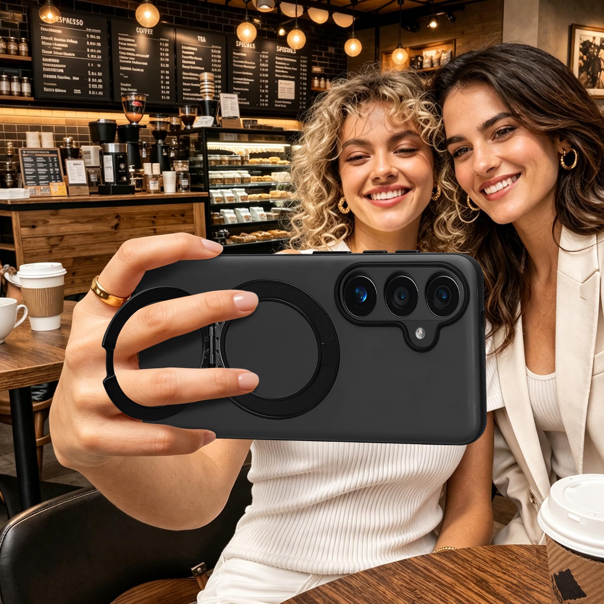 kwmobile Etui z 360° pierścieniem stojaka do Samsung Galaxy S26 - twarda obudowa z obrotowym podstawką - kompatybilne z MagSafe - czarne