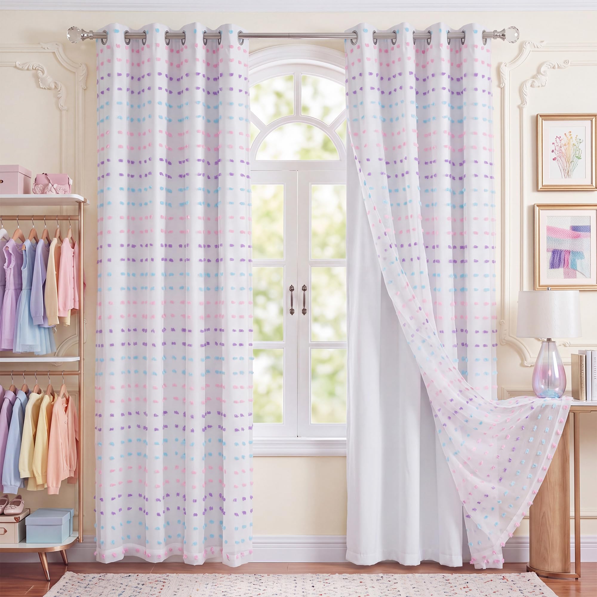 RYB HOME Pom Pom Blackout Curtains - Blue, Purple, Pink -2