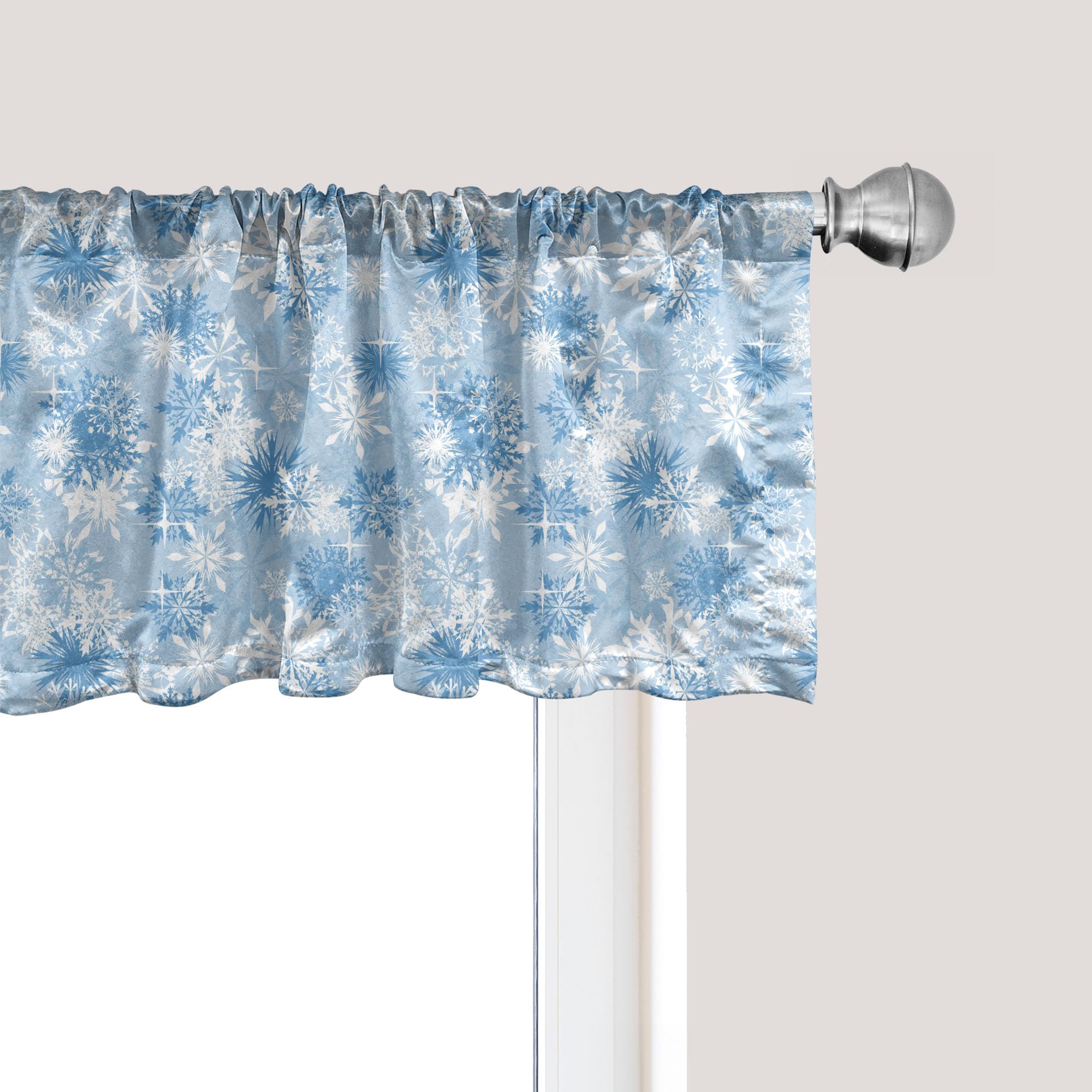 Ambesonne Snowflake Window Valance, Winter Holiday Illustration Christmas Snowflakes on Abstract Background, Curtain Valance for Kitchen Bedroom Decor