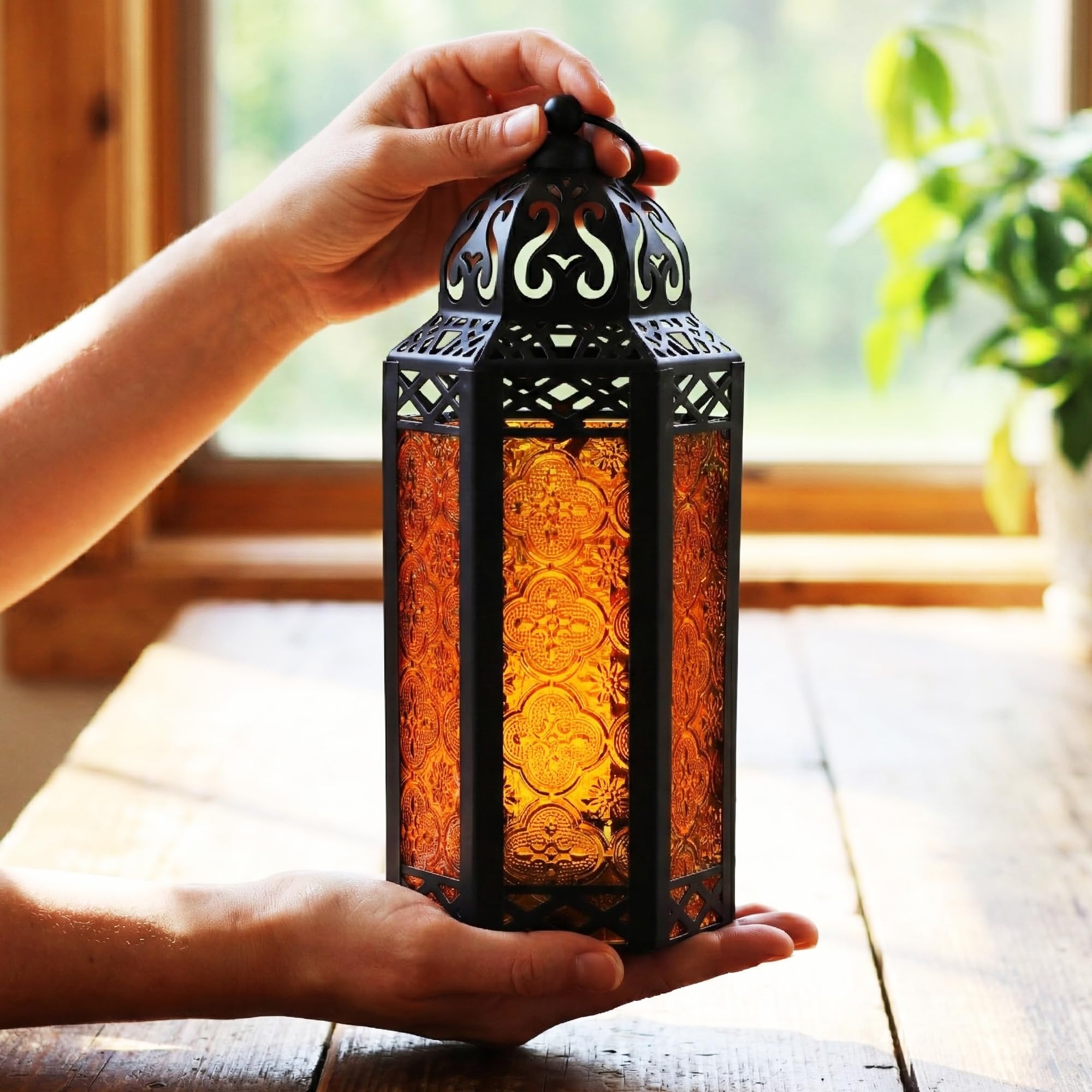 Amazon.co.jp: 10.5インチ アンバー/オレンジガラスメタルモロッコ装飾