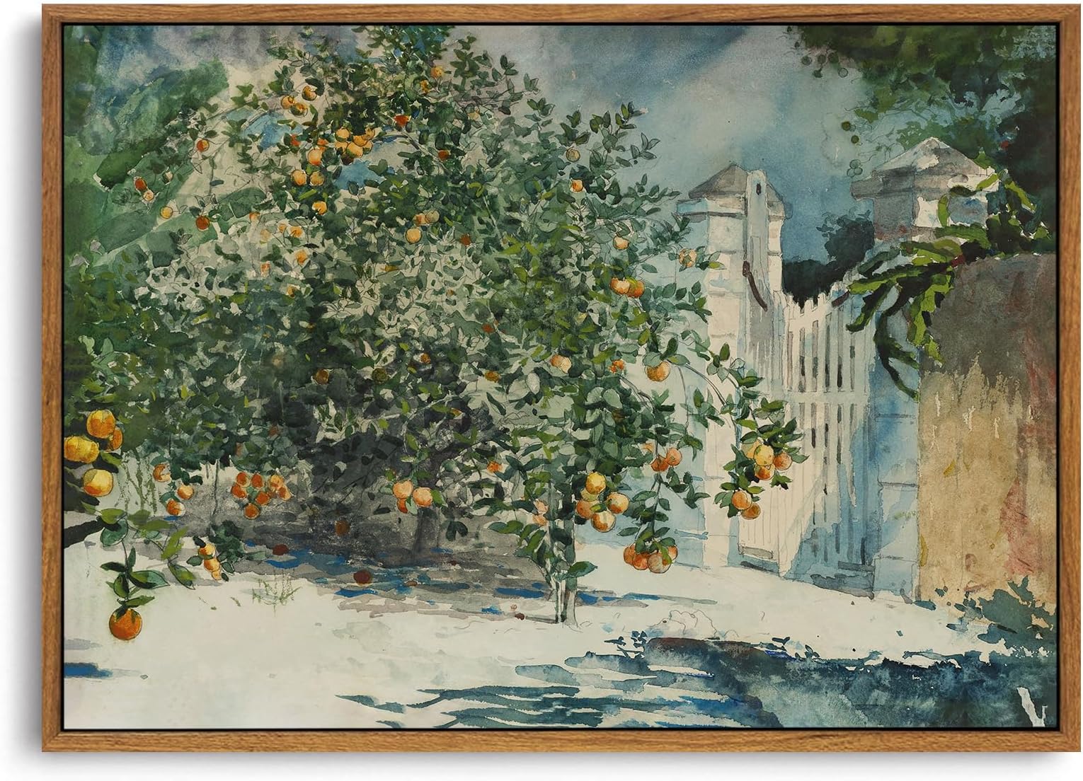 OIQArtOIQ Framed Vintage Landscape Wall Art Orange Trees Still Life Oil Painting Canvas Prints Country Farmhouse Aesthetic Fall Decor Pictures for Kitchen Bedroom Living Room Bathroom