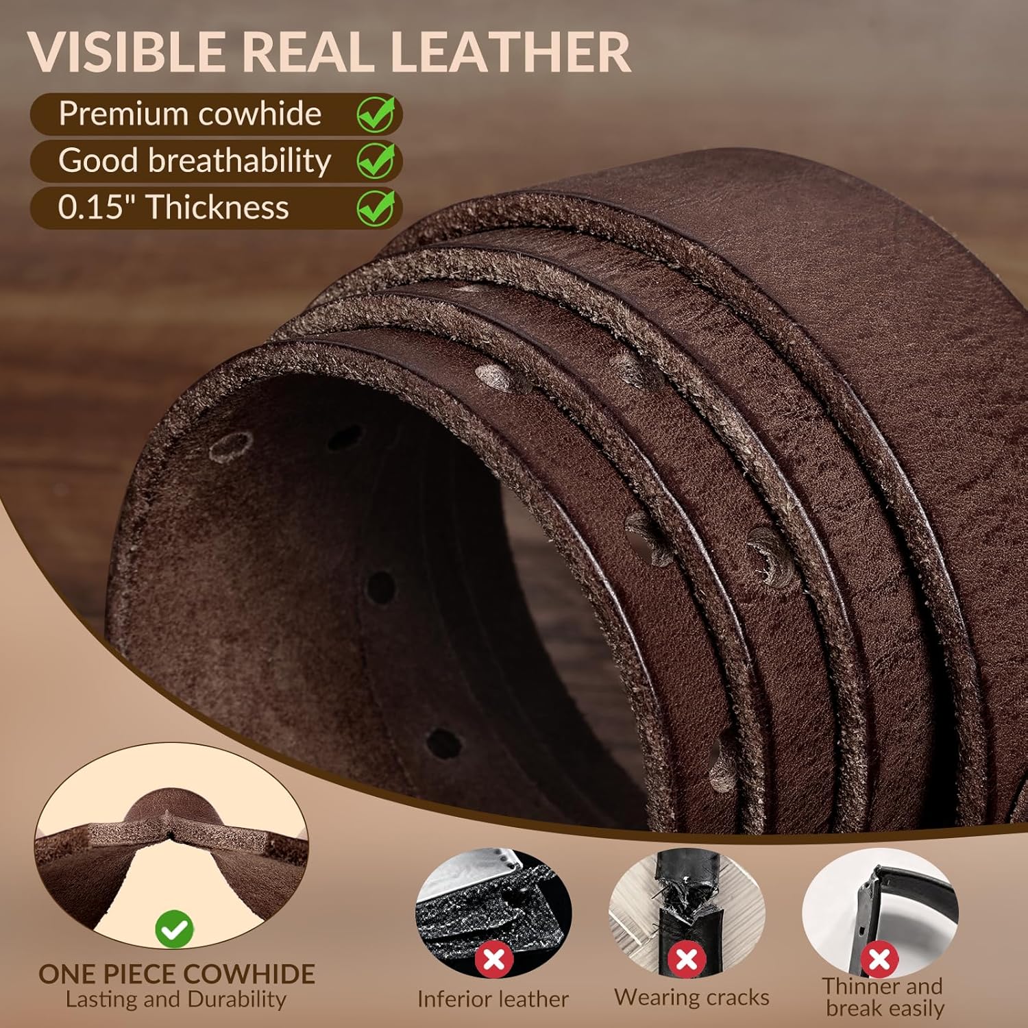 Real Leather Belts for Men Work Heavy Duty Double Prong Men's Belt Jeans Casual Mens Belts Leather Christmas Gifts - Image 2