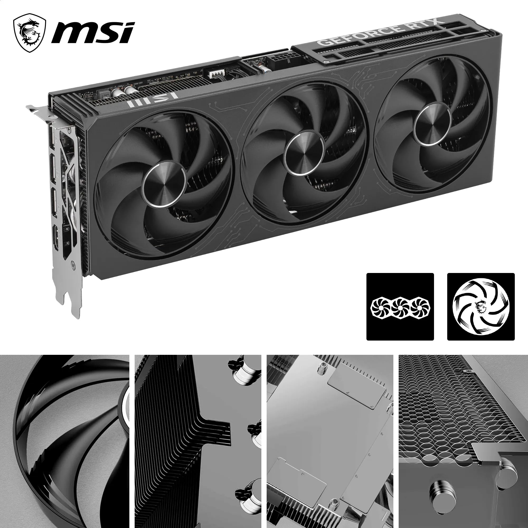 MSI NVIDIA GeForce RTX 5080 16G Inspire 3X OC Black Carte Graphique 16 Go GDDR7 30 Gb/s 256 Bits Triple Ventilateur STORMFORCE Fan HDMI 2.1b DisplayPort 2.1b SFF Ready