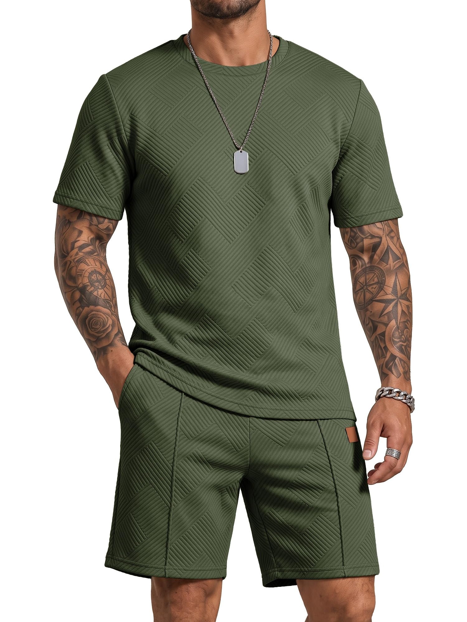 JMIERR Men's 2 Piece Outfit Anti-wrinkle T Shirts and Shorts Summer Beach Vacation Lounge Workout Pajamas Short Sleeve Sets