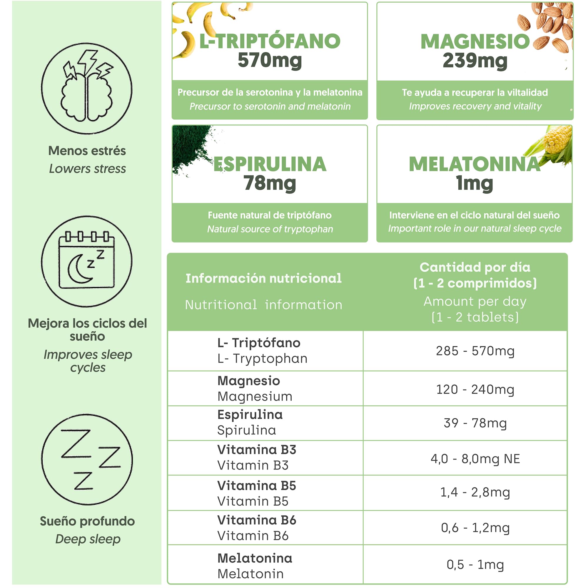 Pack Nootrópico Natural + Triptófano con Melatonina (60 + 70 cápsulas) - Energía y Descanso - Sueño Profundo y Energía para el día a día - Aumenta la Concentración y Agilidad Mental