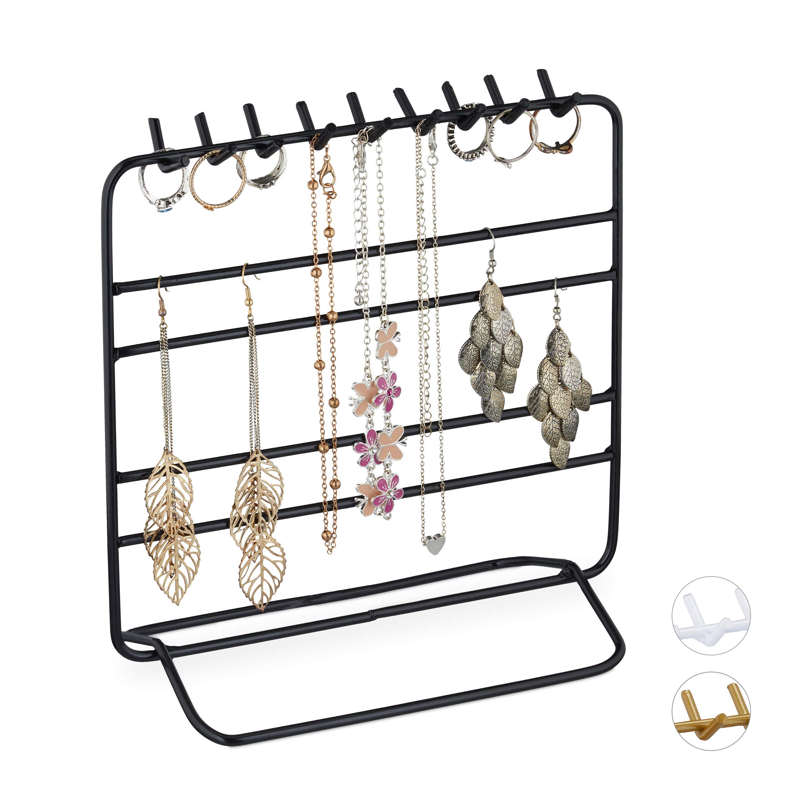 RelaxdaysRelaxdays Jewellery Stand, Necklaces, Earrings, Bracelets, Iron, H x W x D 21 x 20 x 10 cm, Black