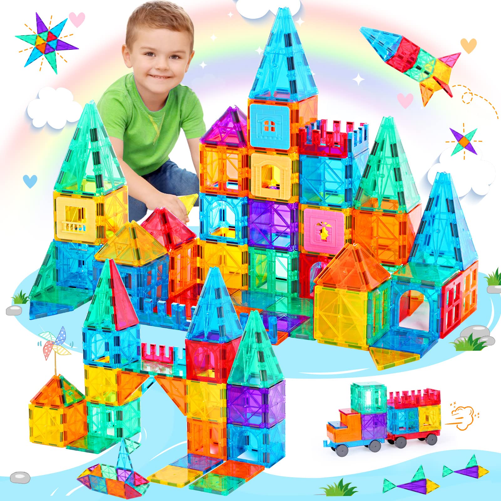 LUDILO146PCS Magnetic Tiles Building Blocks Set for Kids Magnetic Blocks Magnet Tiles Building Toys 3D Clear Magnetic Toys Preschool Learning Stem Toys for 4 5 6 7 8 9 Year Old Girls Boys Xmas Gifts