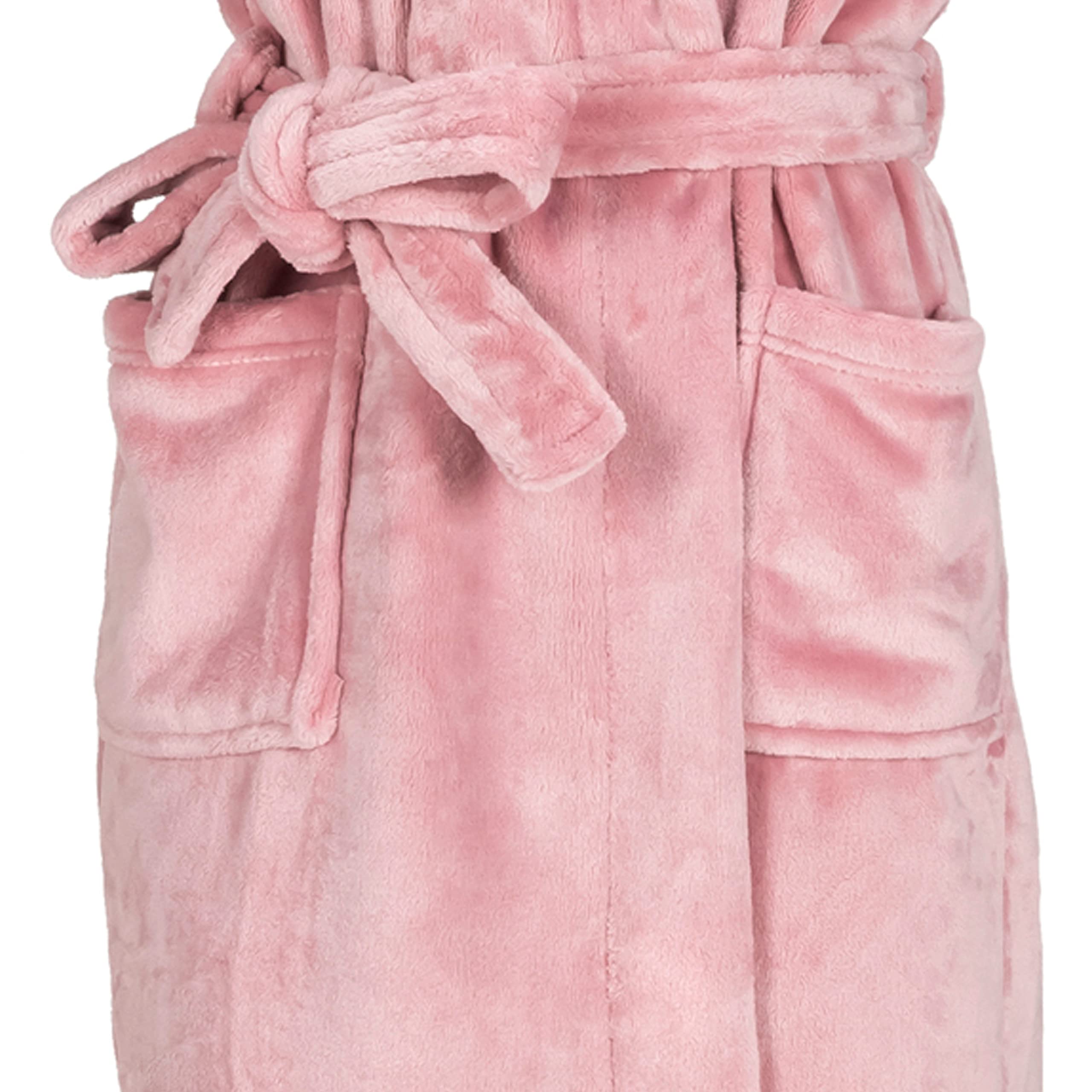 MONHOUSE Womens Dressing Gown - Premium Super Soft & Cosy Long Bathrobe - Ladies Thick Flannel Luxury Housecoat - Warm Fluffy Shearling Spa Robe for Her - Sherpa Bathrobe - Pink UK 16-18
