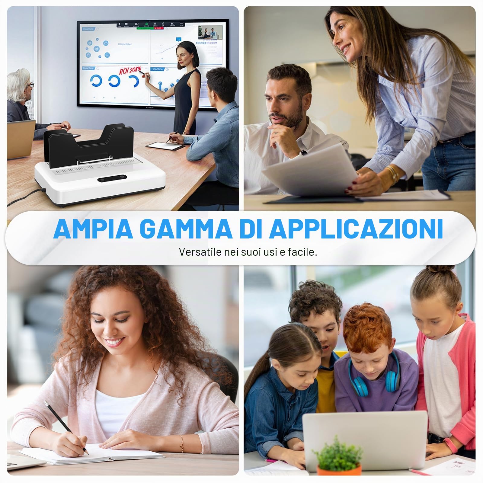 Rilegatrice termica, capacità 500 fogli, nessun tempo di preriscaldamento, pannello touch digitale con raffreddamento ad aria, raccoglitore elettrico per documenti aziendali formato A4/A5, progetti