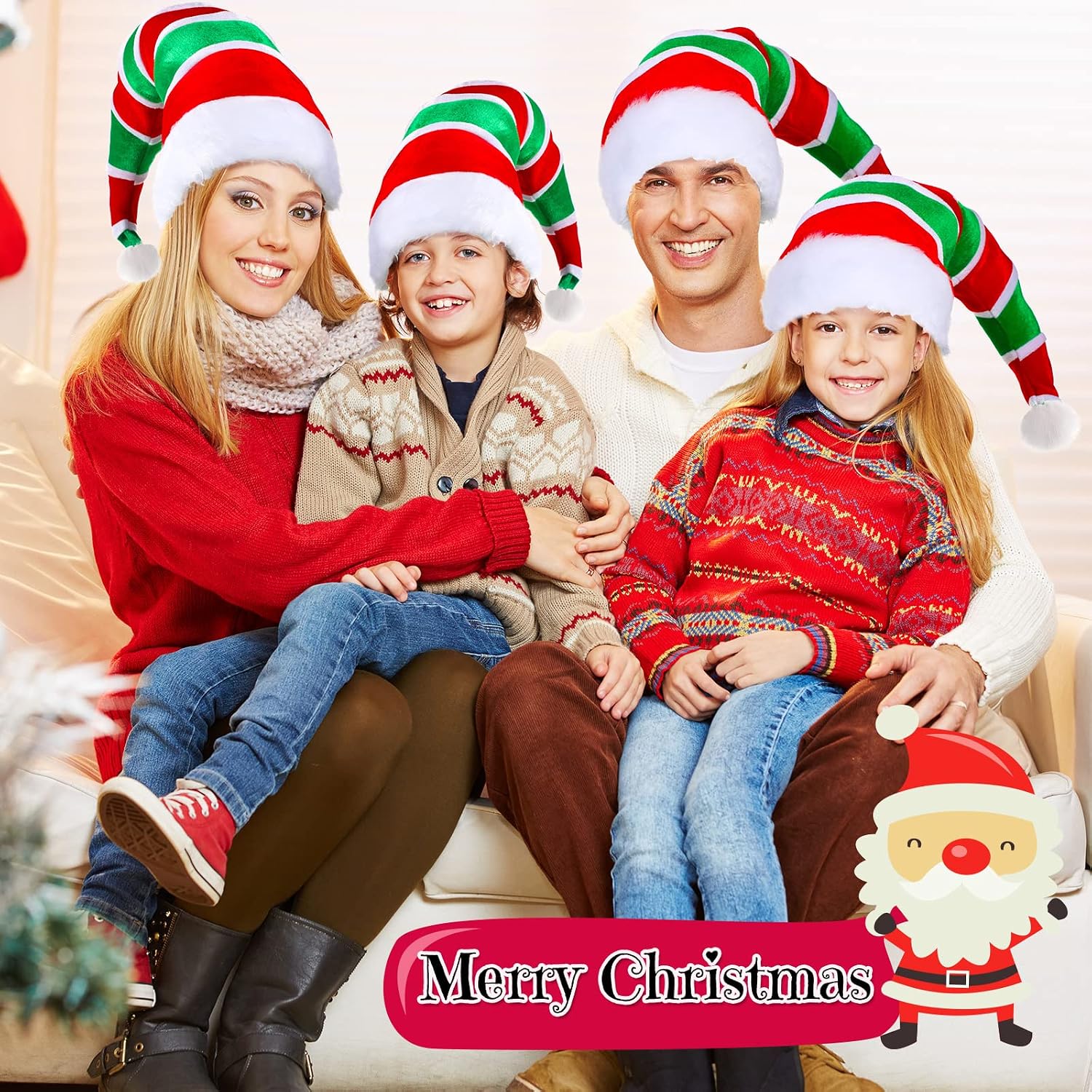 Funtery 12 Pcs Christmas Elf Hats Bulk Novelty Plush Santa Elf Hat Xmas Party Hats Xmas Ugly Sweater for Adults