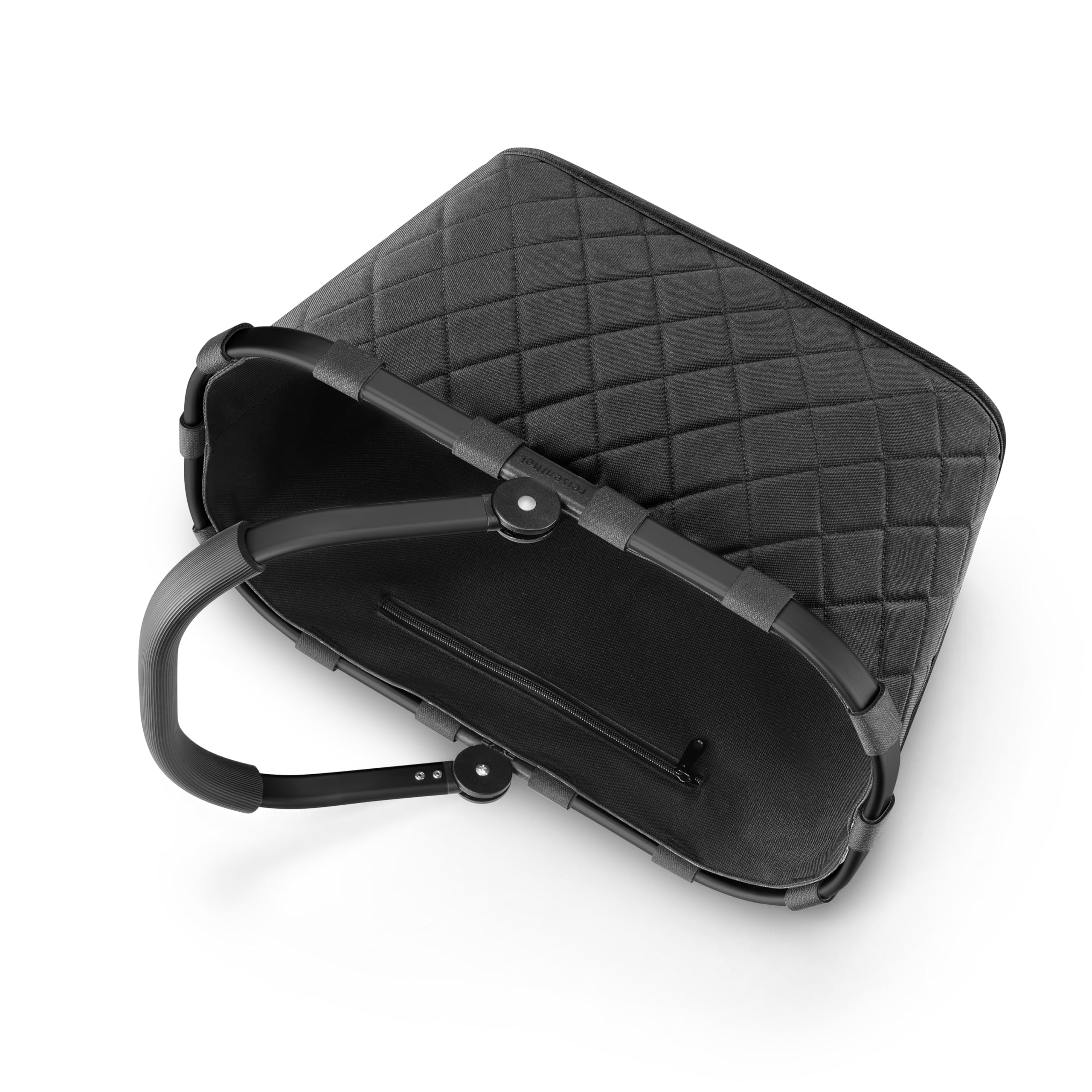 reisenthel Carrybag Frame Rhombus Black - Cesta de la compra estable con mucho espacio de almacenamiento y práctico bolsillo interior, diseño elegante e impermeable