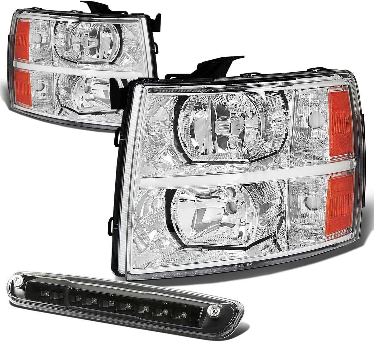 Auto Dynasty Compatible with Silverado GMT900 Pair of Chrome Housing Amber Corner Headlight+LED 3rd Brake Light