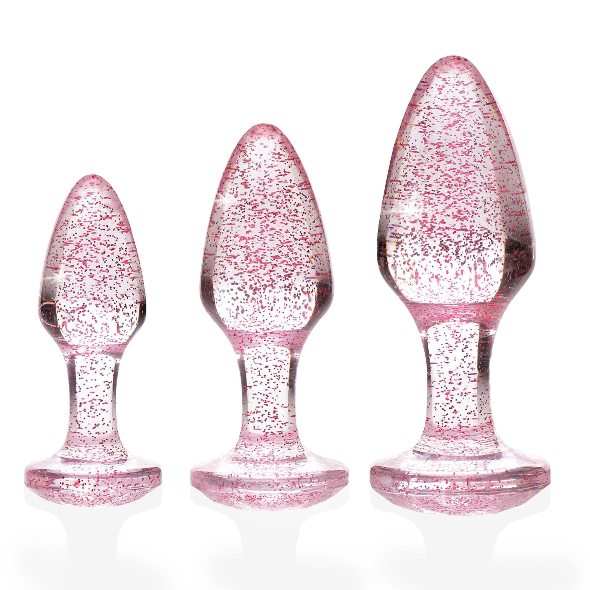 Adam & Eve Glitter Gem Butt Plug Set, 3 Piece Acrylic Anal Trainer Kit, Small Medium Large Plugs for Beginners & Advanced, Lightweight with Sparkling Gem Base, Body Safe, Waterproof, Easy Clean, Pink