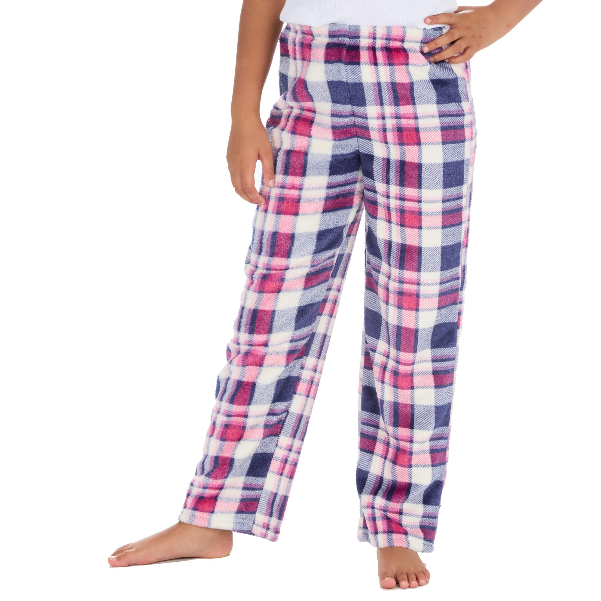 Metzuyan WS-AW24 Kids Girls Printed Fleece Lounge Pants Warm Pyjama Bottoms Blue Check 13 Years