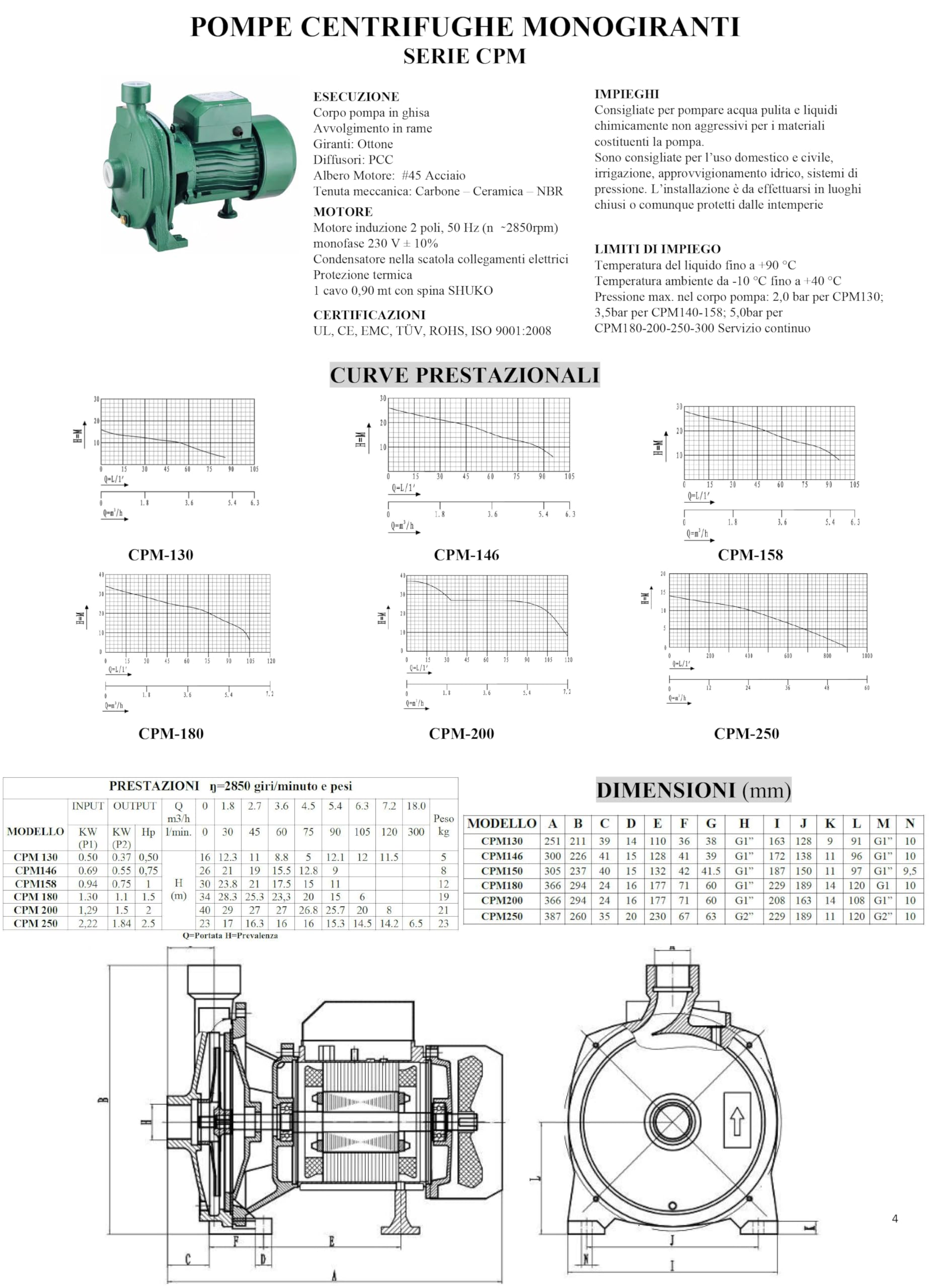 Pompa Centrifuga Autoclave CPM 158, 1 HP, Uso Domestico e Irrigazione