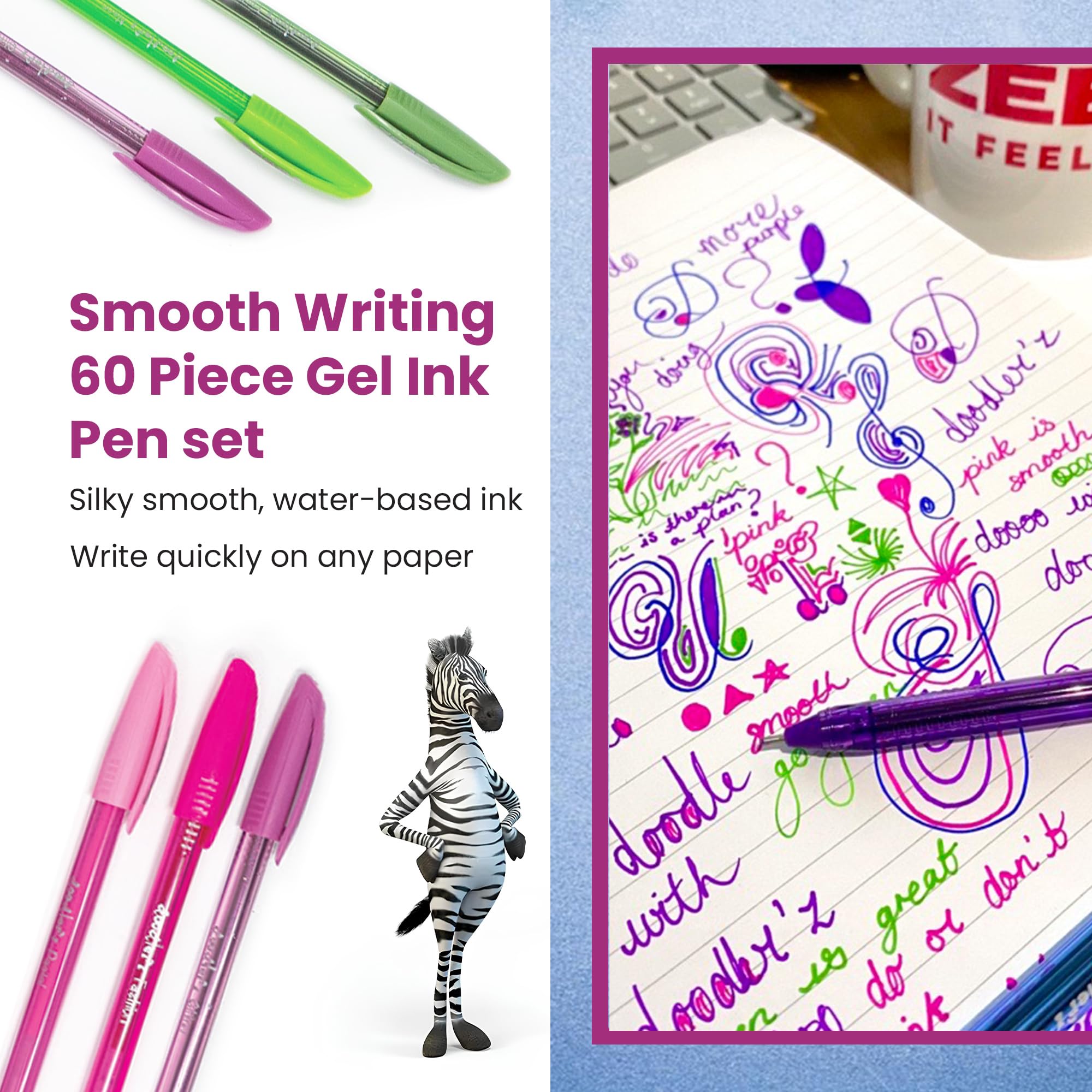 ZEBRA Doodler'z Gelschreiber Set - 60 Stifte Mit Glitzer, Neon & Pastellfarben