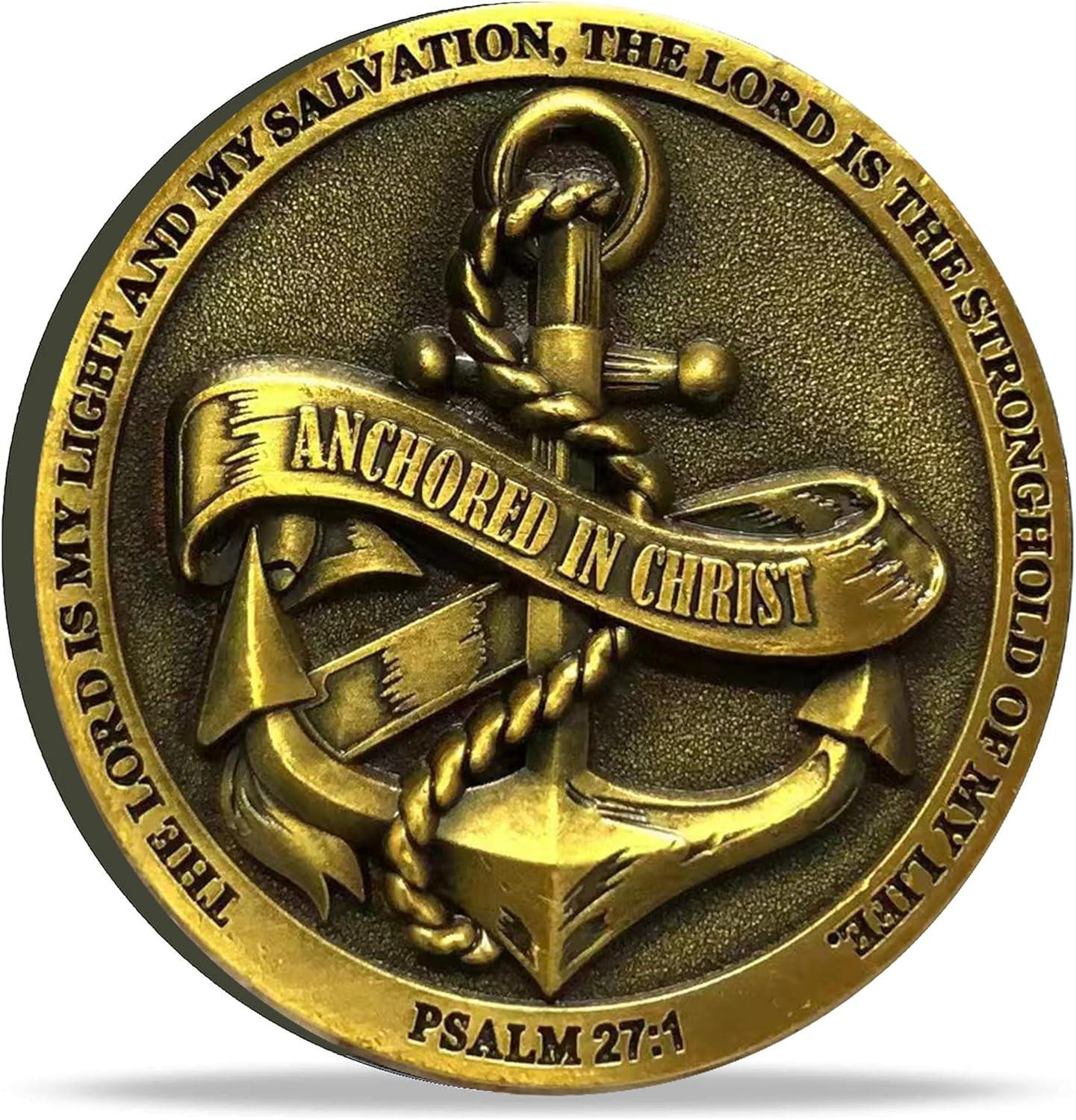 Anchored in Christ The Lord is My Light and My Salvation Christian Challenge Coin Bible Verses Pocket Token Perfect As Graduation Gifts (Pack of 4)