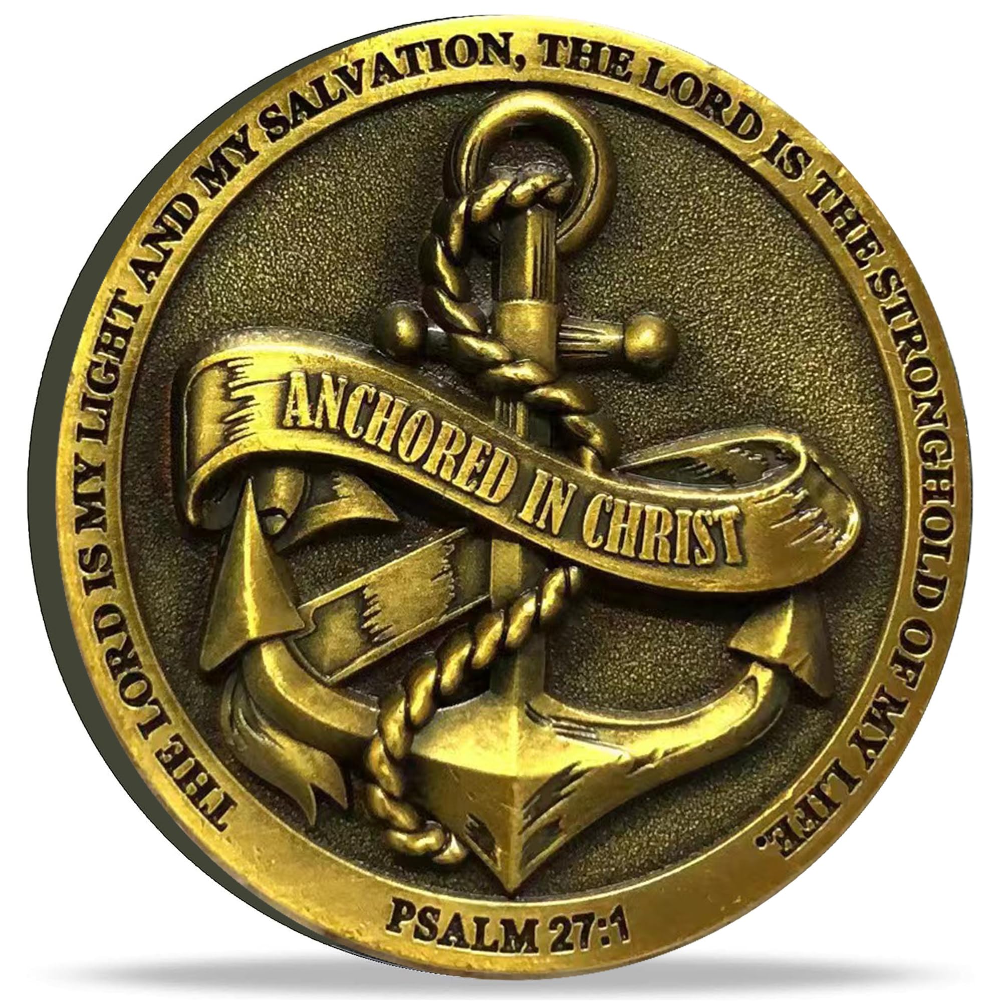 Anchored in Christ The Lord is My Light and My Salvation Christian Challenge Coin Bible Verses Pocket Token Perfect As Graduation Gifts (Single Coin)