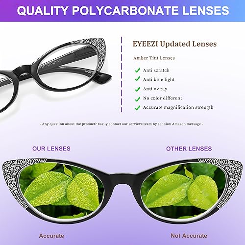 Miniatura 4 de eyeezi Gafas de lectura con diseño de ojo de gato para mujer, bloqueo de luz azul, paquete de 6 unidades para lectores de moda para mujer con