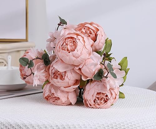 Miniatura 4 de Duovlo Flores de peonía artificiales de seda, decoración clásica, para boda, hogar, paquete de 1 (rosa nuevo) Nuevo Rosa,Negro,Café,Champán
