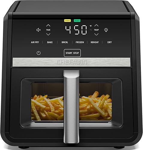 Chefman Freidora de aire TurboFry 9-Qt, 6 en 1 de alta potencia de 232C para papas fritas, pollo y anillos de cebolla más crujientes, canasta XL con